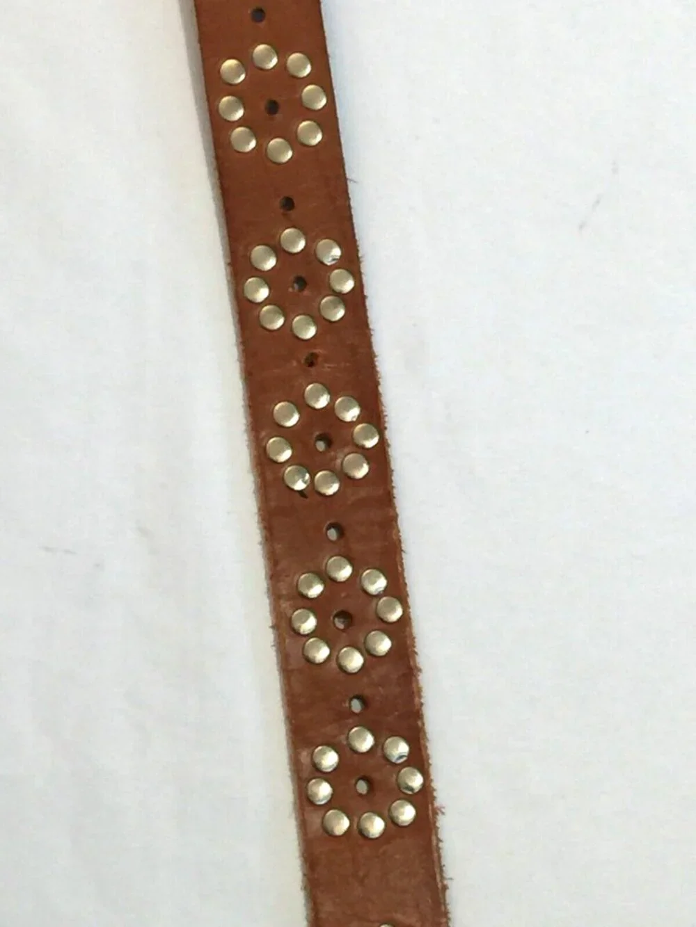 VINTAGE BROWN LEATHER STUDDED RHINESTONE BUCKLE WESTERN RODEO BELT WOMENS 34